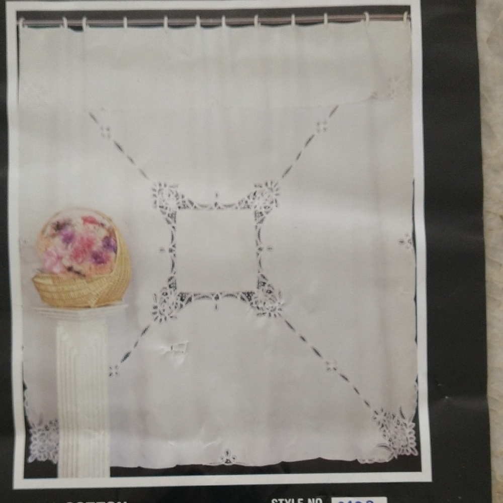 Elegant White Lace Battenburg Showy Curtain With Valance